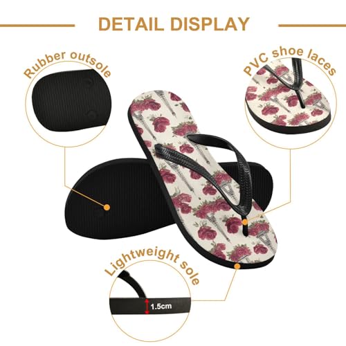 ALAZA Eiffe Tower Beautiful Rose Flip Flops for Women Fashion Beach Slippers Comfort Mens Flip Flops Non-Slip Rubber Shower Slippers Sandal for Hotel Travel Sport,XS3
