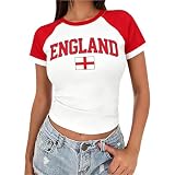 Soccer Cup Shirts 2026 Women Argentina Brazil Mexico Canda & USA Football Jersey Crop Top Raglan Short Sleeve Slim Fit T-Shirt USA Mexico Printed Funny Graphic Tee for Soccer Fans England Small