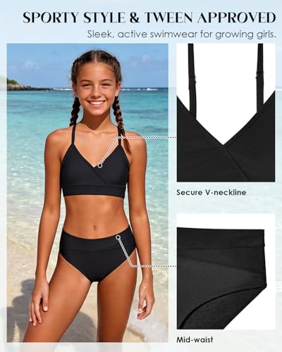 Image of Century Star Teen Girl Swimsuit Two Piece - Color Block Bikini Adjustable Straps Bathing Suit Padded Swimwear