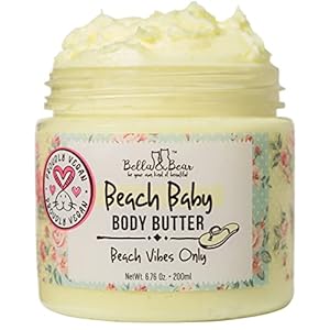 Bella and Bear Beach Baby Body Butter – Moisturizing Shea Cream for Women – Vegan, Cruelty& Oil-Free – Helps Prevents Pregnancy Stretch Marks 6.76-oz