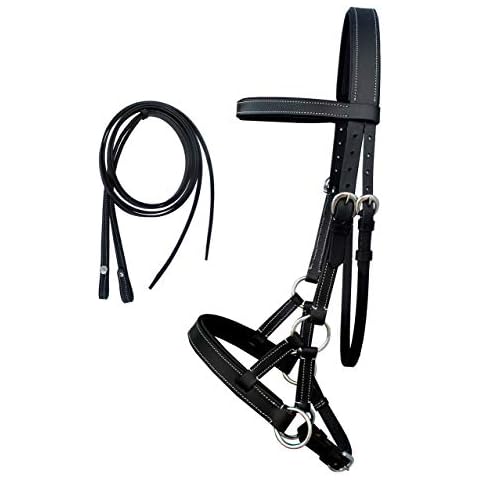 Challenger Tack English Western Horse Leather Bitless Bridle Sidepull Halter Reins Brown 7701BKC Cover