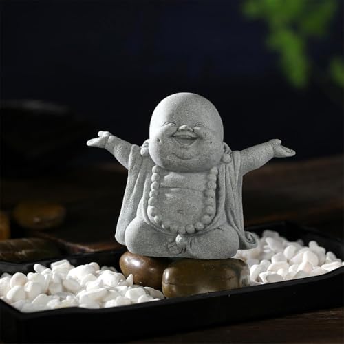 Estatua buda de piedra arenisca para decoración Feng Shui miniatura 6
