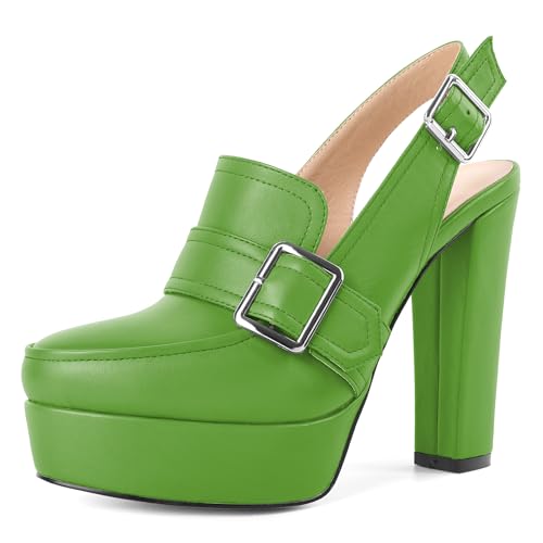 Image of Women's High Heel Loafers Platform Pumps Round Toe Heels Chunky Heel Pumps Stylish Comfortable 4.8 Inch Slingback Heels