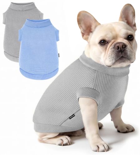 Image of 2 Pack Dog Shirt for Small Supplies Functional Waffle Dog Clothes Warm Soft Sweatshirt Outfit for Dogs Cats Pet Apparel