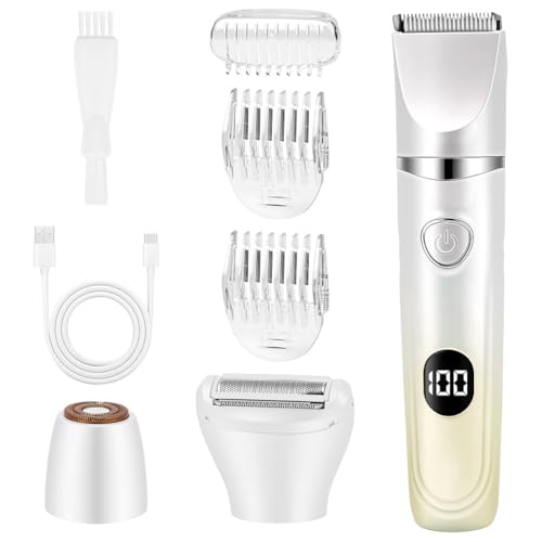 AYBUY Rasoio elettrico per donna, 3-in-1 Depilatore Corpo Donna, 3 Testine e 3 Pettini GuidaIndolore Rasoio Parti Intimer Impermeabile IPX6 per Viso, Bikini, Gambe, Led Display, Arancione sfumato