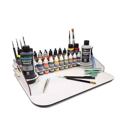 Vallejo - Paint Display and Work Station 40 x 30 cm | Capacity for 24 Bottles of 18 ml. (0.6 fl.oz.), 4 of 35 ml. (1.18 fl.oz.) or 60 ml. (2.02 fl.oz.), 2 of 200 ml. (6.76 fl.oz.) and 10 Brushes