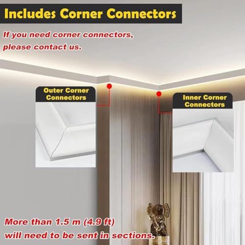 LED Aluminum Ceiling Trim Molding with Diffuser Channel - Indirect Wall/Ceiling Lighting, Double-Sided Luminous Cornice for Living Room, 1.6m/5.2ft (Neutral Light)