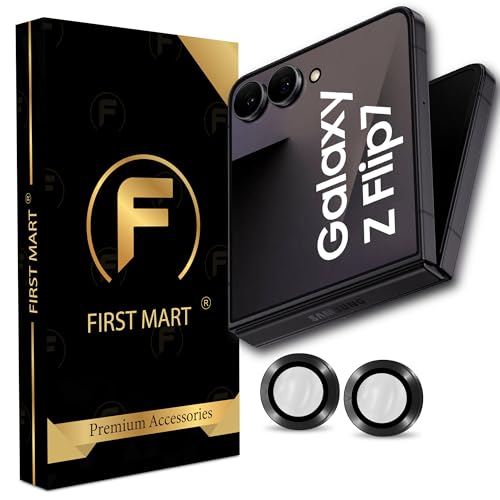 Image of FIRST MART Black Camera Ring Guard Protector for Samsung Galaxy Z Flip 7 | Tempered Glass with Metal Alloy Rings, HD Clear, Scratch Resistant, Case-Friendly | Pack of 1