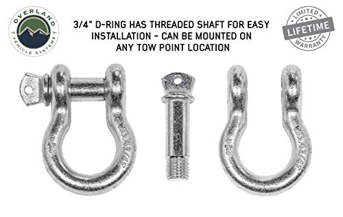 Overland Vehicle Systems Recovery Shackle D-Ring 3/4" 4.75 Ton Zinc - Sold In Pairs #TOP2