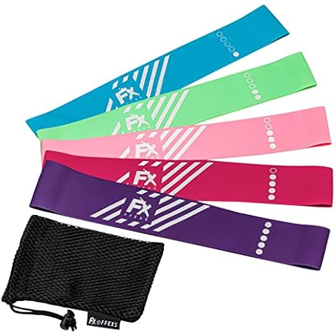 FX FFEXS Resistance Bands Non Slip Set - 5 Latex Exercise Grip Loop Bands for Workout and Stretching for Legs Butt Glutes Yoga Crossfit Fitness Physical Therapy Mini Home Equipment Training Women Men Cover