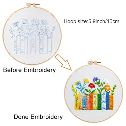 Image of Louise Maelys Funny Embroidery Kits for Beginners,Cross Stitch Kit for Adults,DIY Needlepoint with Books Bookmarks and Flowers Pattern