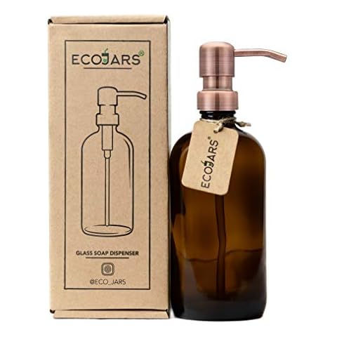 Amber Glass Jar Soap Dispenser with Copper Cover