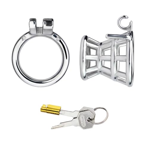 Stainless Steel Funnel-Shaped Cock Cage Penis Ring Lock Male Chastity Device Catheter Stealth Belt Sex Toys for Men Adult Toys(50mm Round Ring)