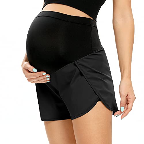 Amposh Women's Maternity Quick-Dry Workout Shorts Athletic Running Yoga Shorts With Pocket(Black, M) #TOP3