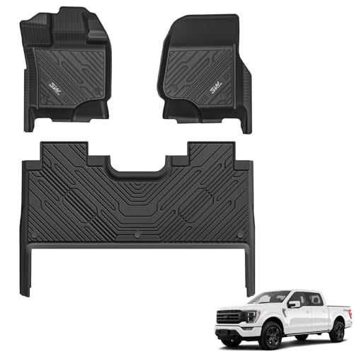 Image of 3W Floor Mats Fit for 2015-2025 2026 Ford F150 / F-150 Lightning SuperCrew Cab, TPE All Weather Heavy Duty Floor Liner Custom Fit Accessories Car Liners (with Original Folding Under-Seat Storage Box)