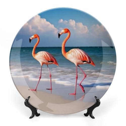 Plato decorativo Bone China Flamingo On The Beach 7 pulg miniatura 1