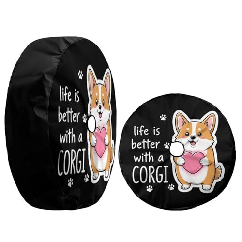 Image of Delerain Cute Welsh Corgi Spare Tire Cover with Backup Camera Hole for RV Trailer SUV Truck and Many Vehicle, Wheel Covers Sun Protector Waterproof (15 Inch for Diameter 27 inch-29 inch)