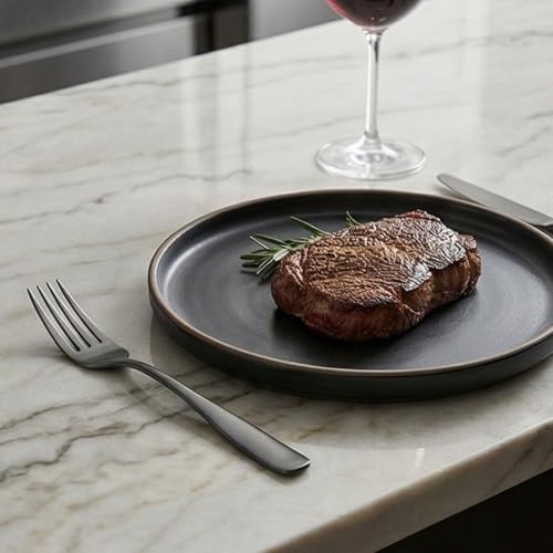 Image of 7.7 inch Charcoal Black Dinner Forks Set of 4 - Food-Grade 18 /8 Stainless Steel Silverware, Durable Mirror Polished Metal Forks, Dishwasher Safe, Perfect for Home, Restaurant, and Gifting