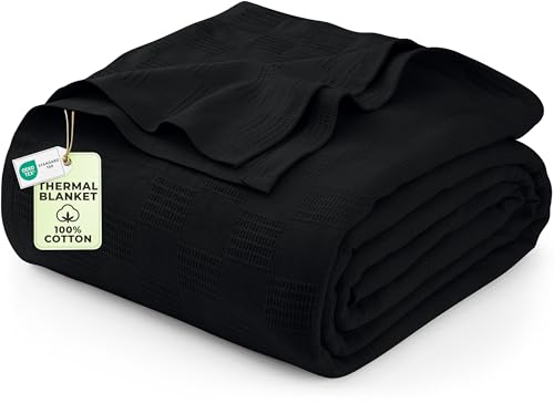 Image of Utopia Bedding 100% Cotton Thermal Blanket Black Queen Size Soft, Lightweight, Breathable, Cozy Spring and Summer Blankets for Bed, Home Decor Gifts for Women and Men (90x90 Inches)