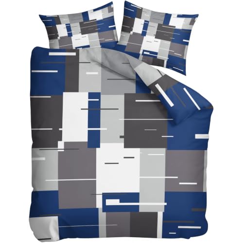Housse de couette 155x220 graphismes patchwork modernes gris marine - 7