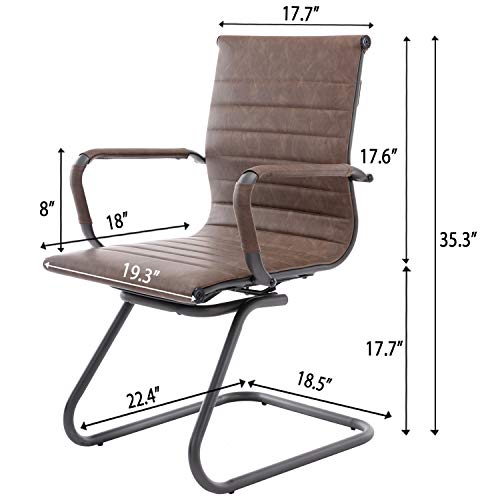 Guyou Office Reception Guest Chair Mid Back PU Leather Metal Leg Sled Base Conference Reception Room Chairs with Arms (Matte Brown, 2 PCS)