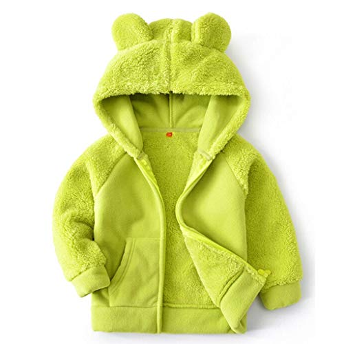 Toddler Girls Boys Fleece Hoody Jacket Zip Up Teddy Coat Warm Winter Outwear(Green,3-4 Years)