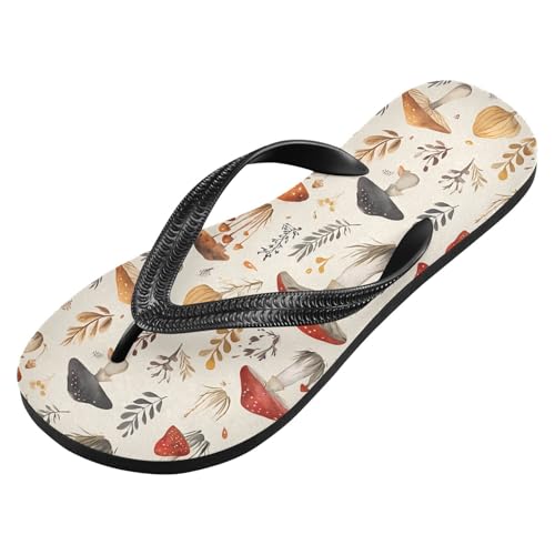 ALAZA Wild Mushroom Flip Flops for Women Fashion Beach Slippers Comfort Mens Flip Flops Non-Slip Rubber Shower Slippers Sandal for Hotel Travel Sport,XS2