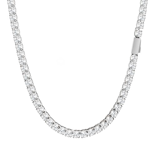SDA Iced Out Diamond Tennis Chain Necklace 3.0mm 4.0mm Round 5A Cubic Zirconia Stainless Steel Water Proof Never Fade Necklaces for Women and Men