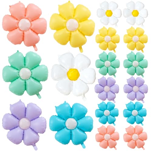 18pcs Daisy Balloons Colorful Flower Balloons Daisy Birthday Party Decorations for Wedding Birthday Baby Shower Party (Pink Yellow White Green Purple Blue)