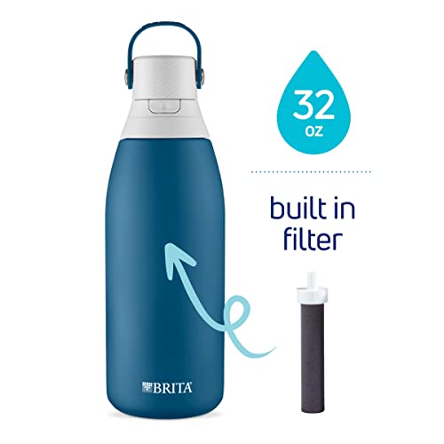 Brita Insulated Filtered Water Bottle With Straw, Reusable, Stainless Steel Metal, Marina, 32 Ounce #TOP6