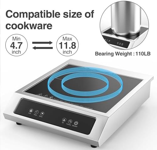 Commercial Induction Cooktop, 3500W High Power with 9 Adjustable Levels, Safety Lock & Timer, Ideal for Professional Kitchens