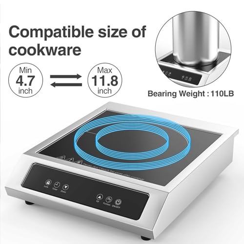 Piano cottura a induzione commerciale con controllo scorrevole e touch, blocco di sicurezza e timer di 4 ore per cucinare professionale