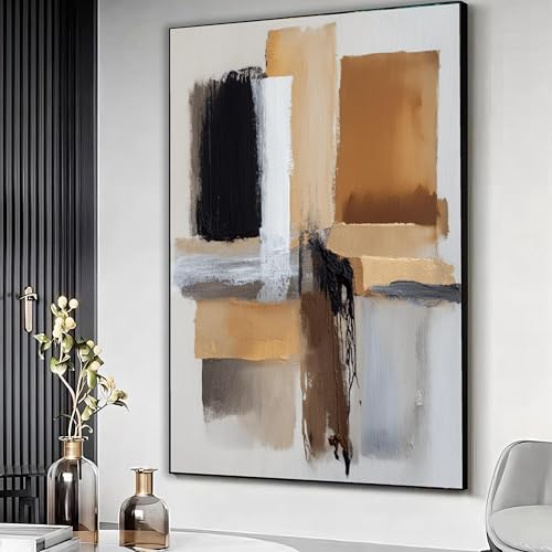 Tableau géométrique sur toile contemporain marron et noir 60x80cm