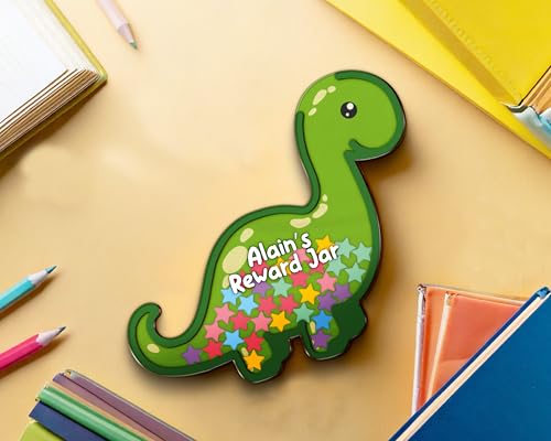 Image of Personalized Dinosaur Magnetic Reward Jar for Kids, Reward System for Kids with Colorful Star Tokens, Positive Behavior System, Classroom Motivation Tool, Back to School Gift, Toddler Potty Training