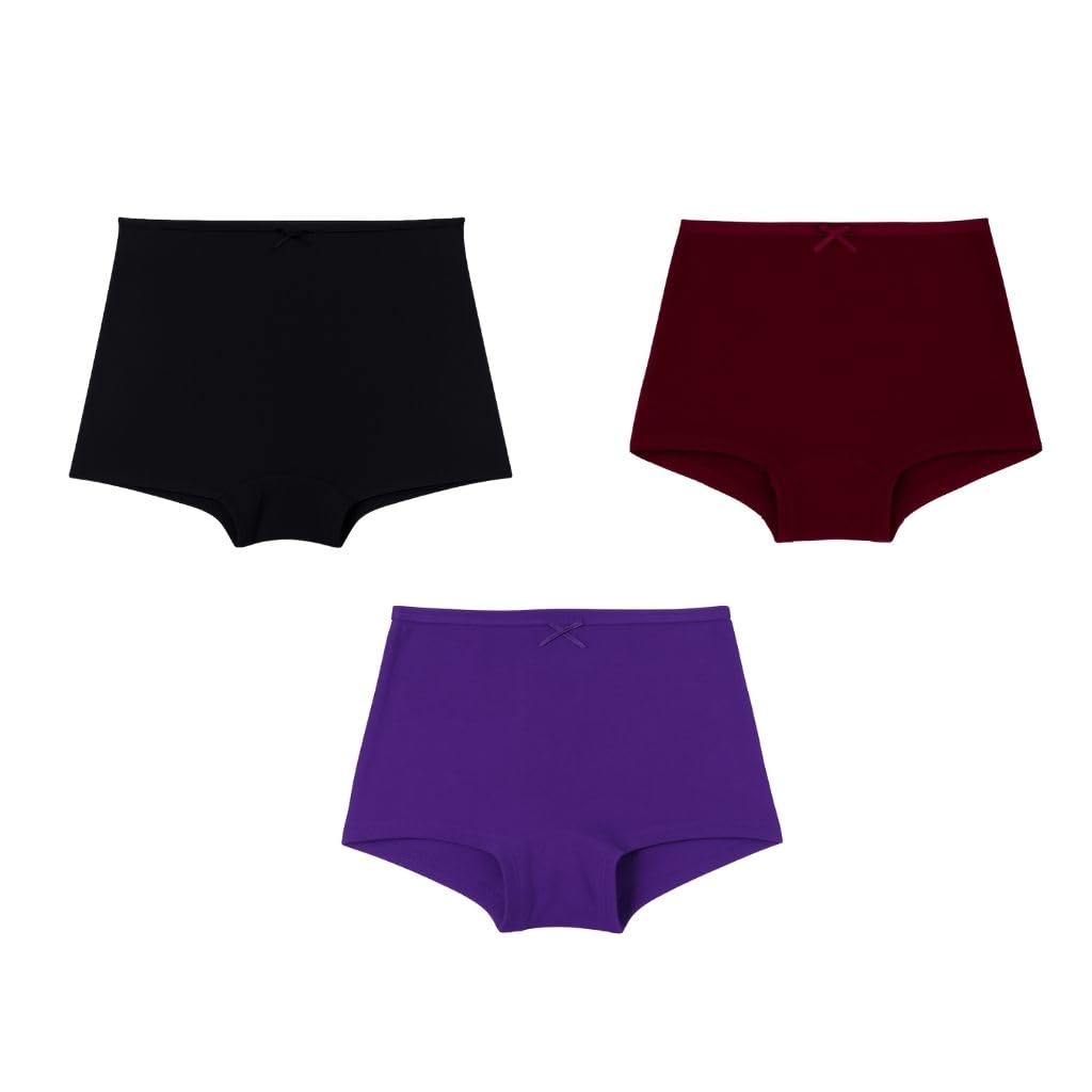 | Girls Boyshort Panties | BrZee Boy Shorts for Girls | Lightweight Cotton-Elastane Fabric | Super Stretchy for Comfort | No Visible Panty Lines | Pack of 3-image-35