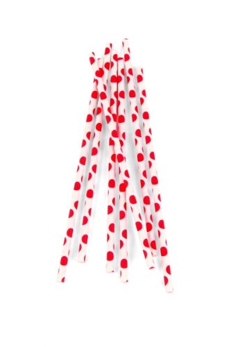 Kikkerland Biodegradable Paper Straws, Red Polka Dots, Box of 144, Red/White