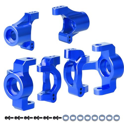 Image of Aluminum Steering Blocks Caster Steering Block Stub Axle Carriers Knuckles Set Upgrades for 1 /18 Traxxas LaTrax Teton Desert Prerunner Rally SST, Replace Parts 7532 7552X (Blue)