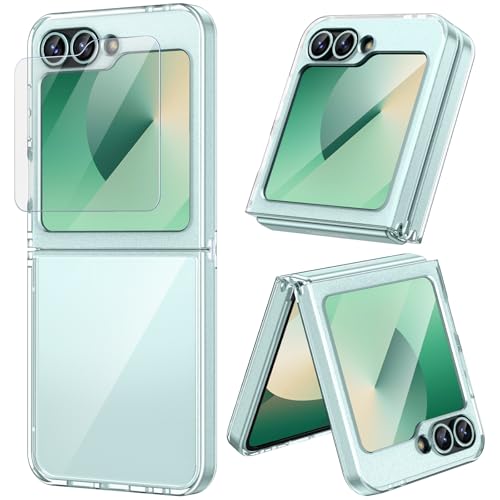 Doeshine Coque pour Samsung Galaxy Z Flip 7 FE/Z Flip 6 avec Protecteur D'écran, Ultra-Mince Transparente Etui avec Dos en PC Rigide et Bords en TPU Souple,...