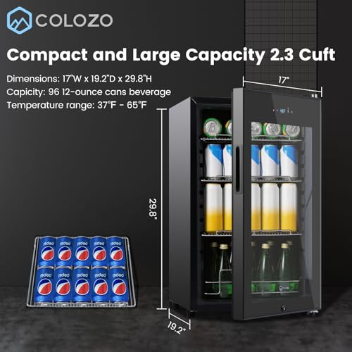 Image of 17 Inch Black Beverage Refrigerator Cooler, 96 Cans Mini Fridge with Glass Door&Lock, Beer Fridge for Soda Water or Wine, Drink Refrigerator for Home Office Bar Bedroom