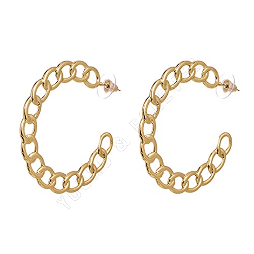 Image of Young & Forever Gift Stainless Steel Gold Plated Curb Chain Hoop Earrings for Women Big Hoop Dangle Earring for Women Circle Earrings Thin Geometric Hoop Earrings