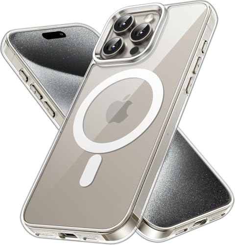 Image of JGD PRODUCTS Magnetic Silicone Case for iPhone 15 Pro Max Compatible with MagSafe, Shockproof Phone Bumper Cover, Anti-Scratch Clear Back (Clear)