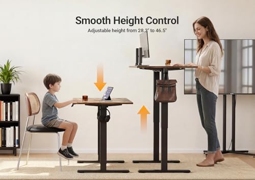 Image of YDN Electric Standing Desk Adjustable Height, 55 x 24 Inches Sit Stand up Desk with Memory Presets & Cable Management, Home Office Desk for Office & Computer Workstation, Black Frame /Rustic Brown Top