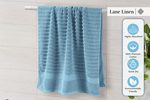 LANE LINEN Ribbed Bath Towels - 100% Cotton Bathroom Towels Set, Zero Twist, Soft Towel Set, Quick Dry, Luxury Towels for Bathroom, 2 Bath Towels, 2 Hand Towels, 2 Wash Cloths - Blue (6 Piece Set)