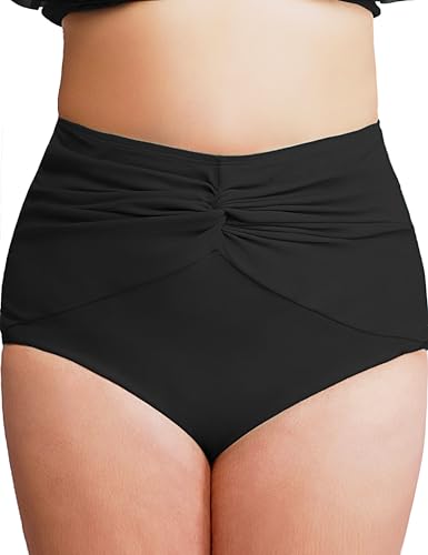 Womens High Waisted Bikini Bottoms Plus Size Full Coverage Swim Bottom Twisted Tummy Control Bathing Suit Only 2025