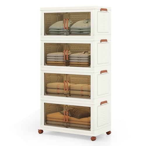 GIANTEX 4er Aufbewahrungsbox mit Deckel, 4 x 70 L Stapelboxen Faltbar,...