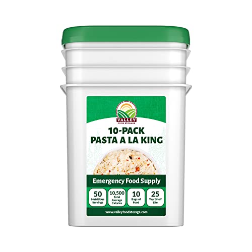 Image of Valley Food Storage Pasta A La King | 10-Bag Bucket, 50 Servings | Non-GMO Premium Emergency Food Supply, 25 Year Shelf Life | Survival Meal Kits, Prepper Food & Off-Grid Living Supplies, Packaged in USA