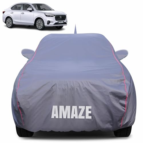 Image of 100% Waterproof Car Body Cover for Honda Amaze (2024-2025) with Mirror Pocket (Heat & UV Resistant, Triple Stitched, Soft Lining, Bottom Elastic & Piping) Grey