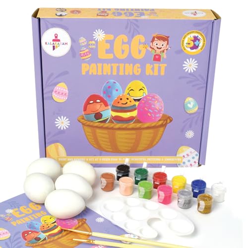 Image of Kalakaram DIY Egg Painting Kit with 5 Wooden Eggs for Painting | Painting & Coloring Activity Kit | DIY Art and Craft Creative Activity Gift Kit for Teens, Girls, & Kids Age 6, 7, 8, 9, 10+