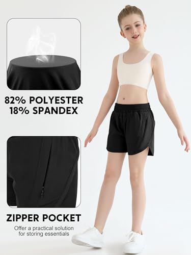 Girls Athletic Shorts Kids High Waisted Active Shorts with Zipper Pockets Running Sports Shorts for Teen Girls2