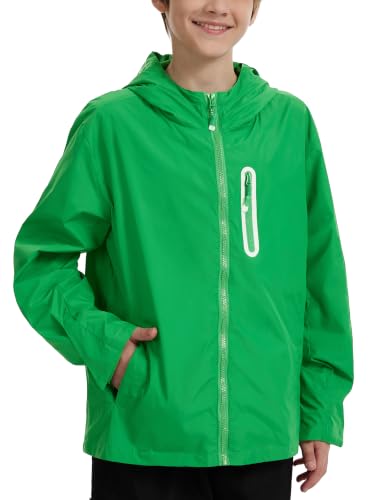Image of UIQUR Boys Girls Rain Jacket Kids Waterproof Raincoats 5-14 Years | Hooded Lightweight Windbreakers with Zipper Pockets Cycling Camping Running School Lightweight